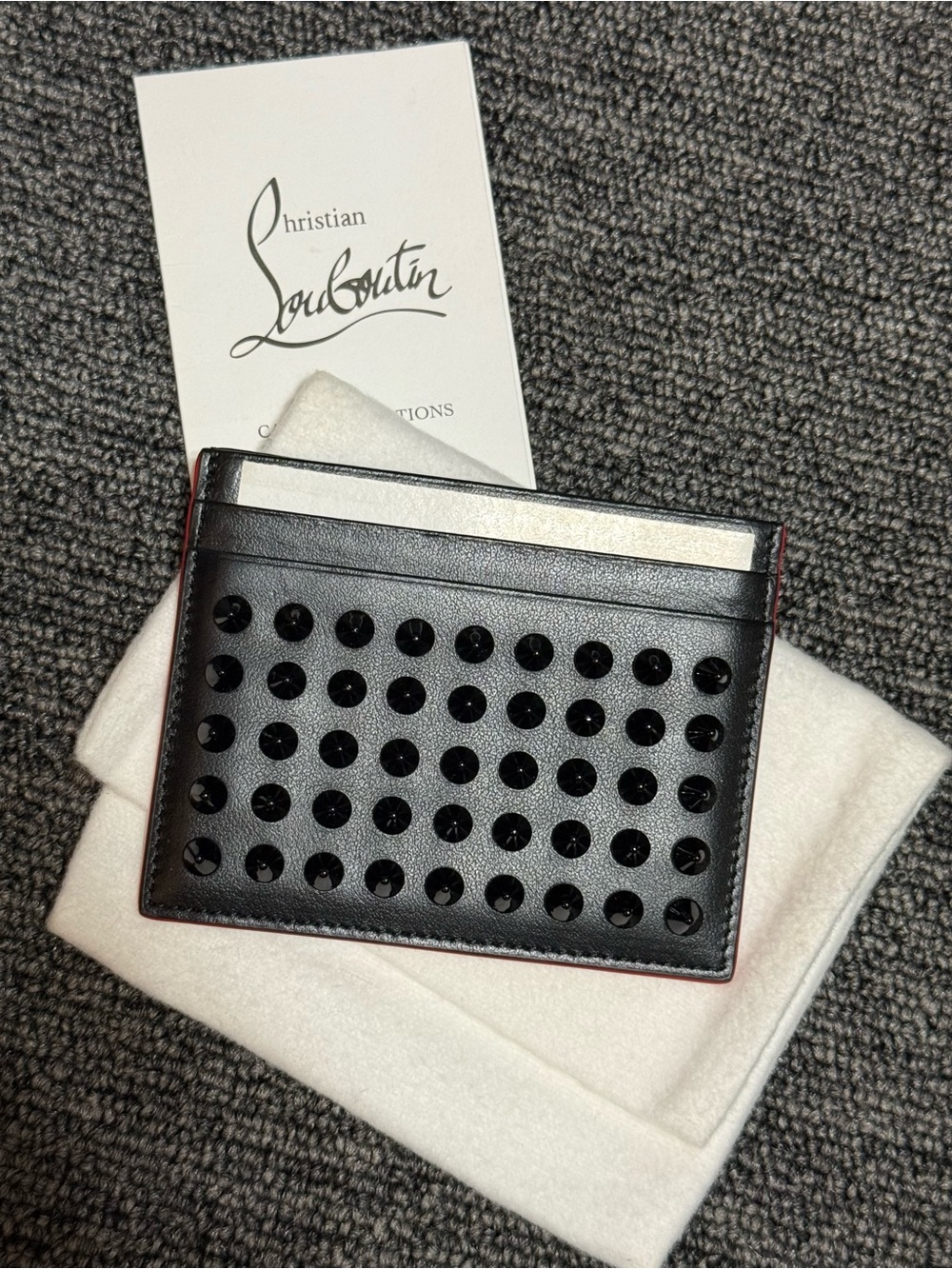 Christian Louboutin Black Studded Card Holder with Red Edge Trim